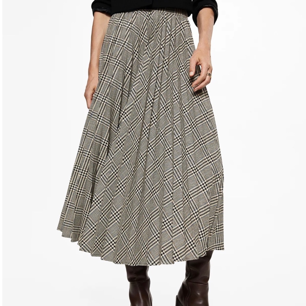 NWT - Mango Plaid Midi Skirt in Black and Tan